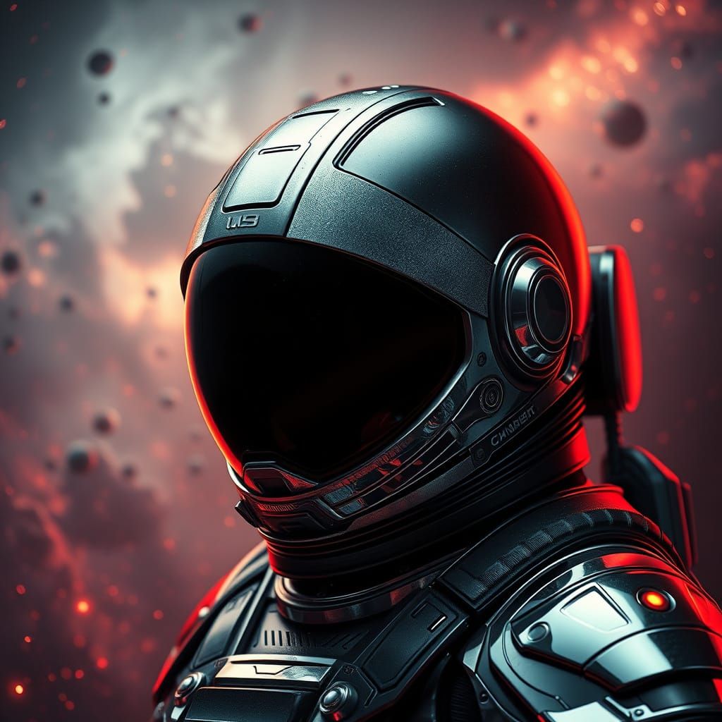Astronaut in Biomech Spacesuit Amidst Alien Nebula