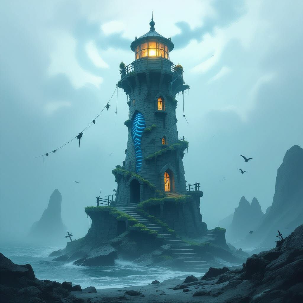 Eerie Drownspire: Skeletal Lighthouse Creature