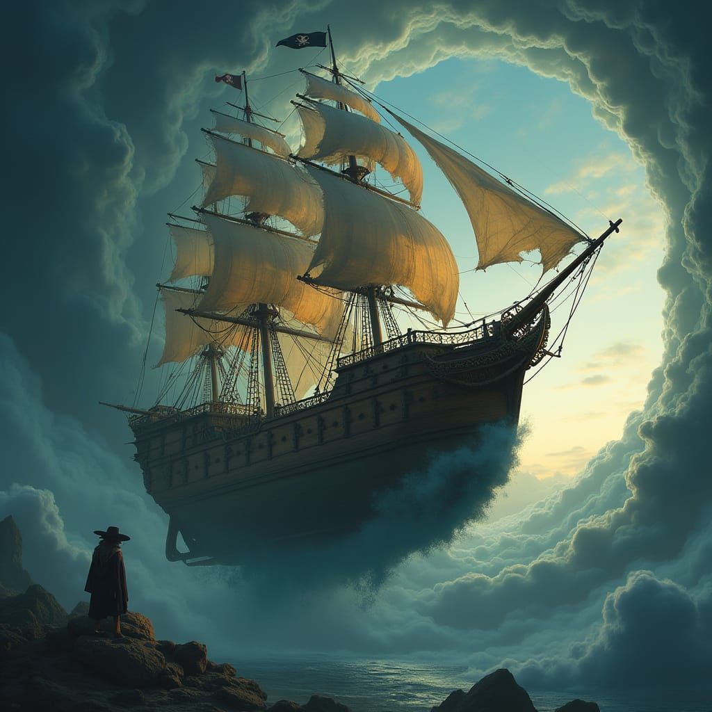 Ornate Pirate Ship on Earth as Digital Matte Painting