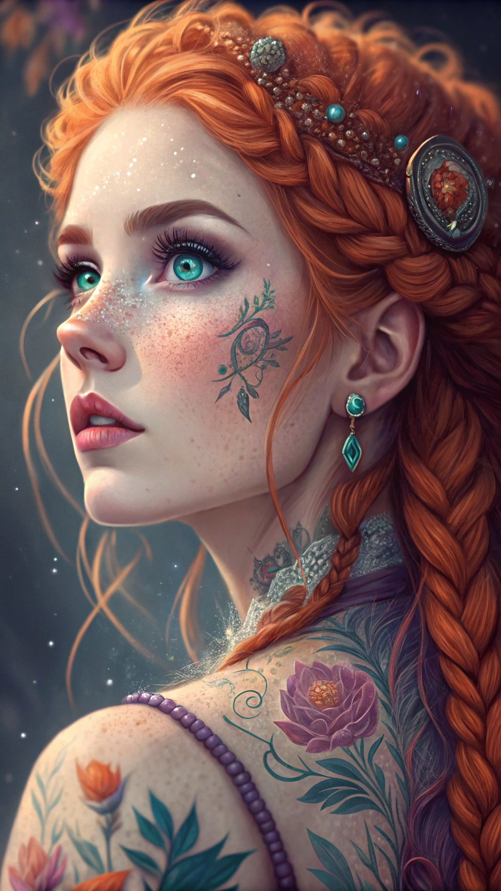 Enchanting Digital Portrait with Fiery Orange Hair