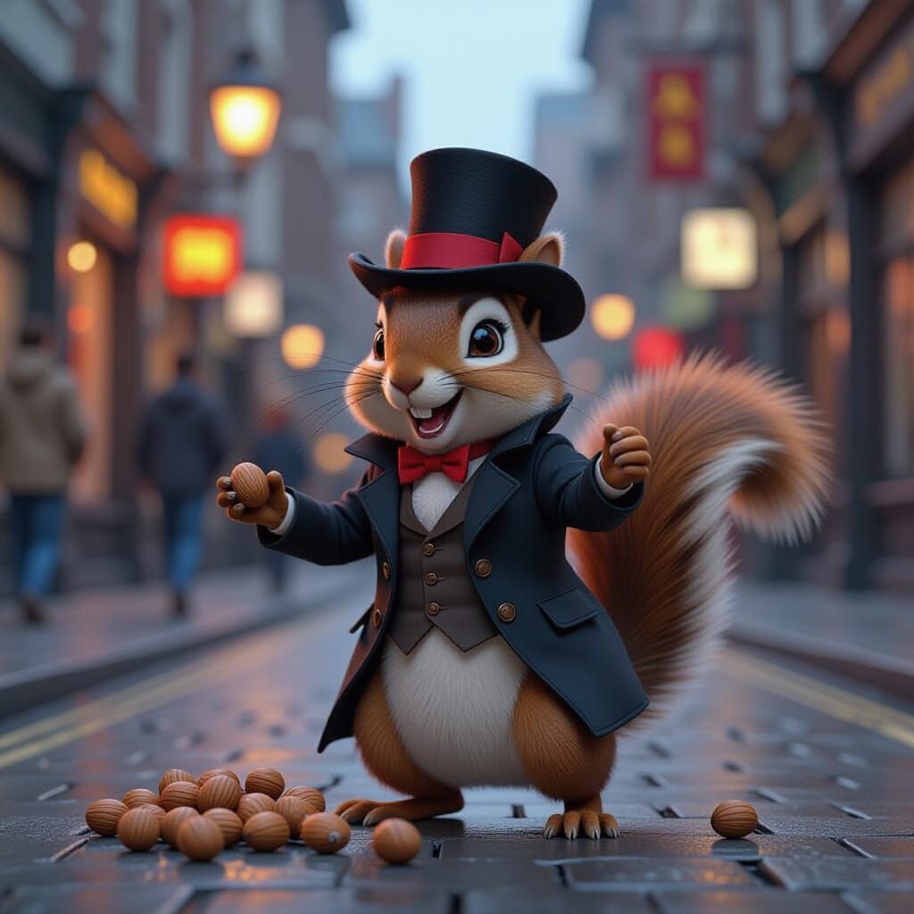 Squirrel Artful Dodger Stealing Nuts, Manga Style