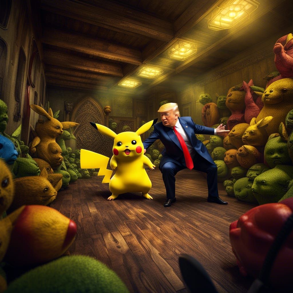 Trump Sends Pikachu to Attack Shrek: Hyperrealistic Render