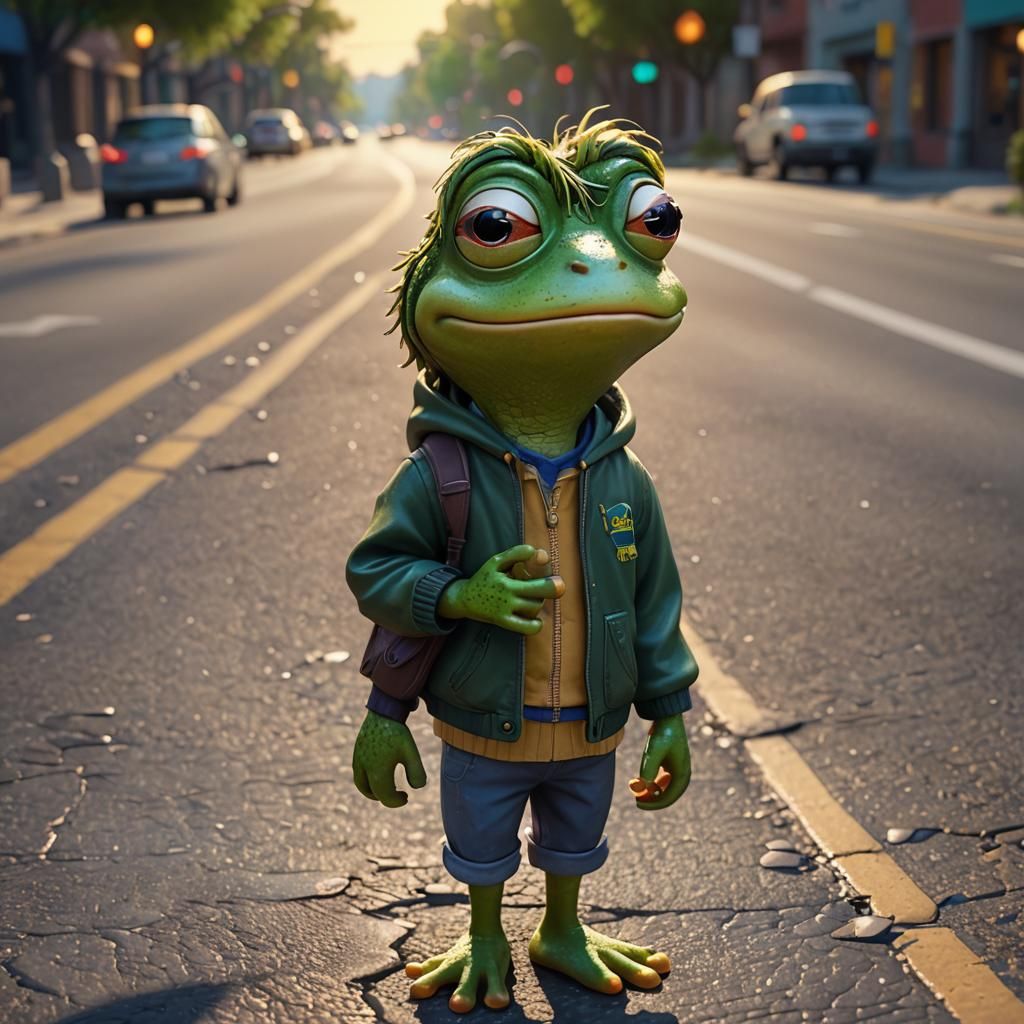Frog Toddler in Pixar Style 3D Digital Art