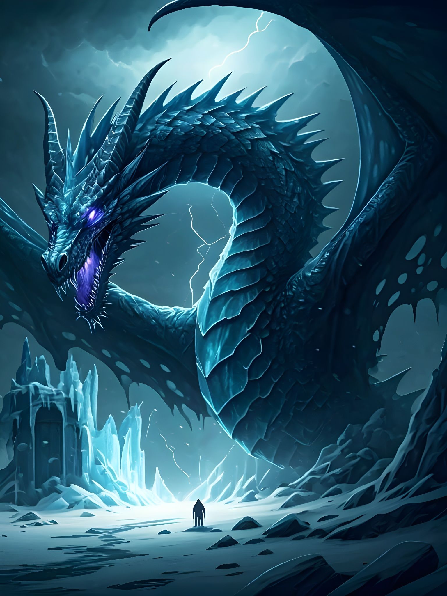 Ethereal Ice Dragon Dominates Frostbitten Ruins in Dark Fant...
