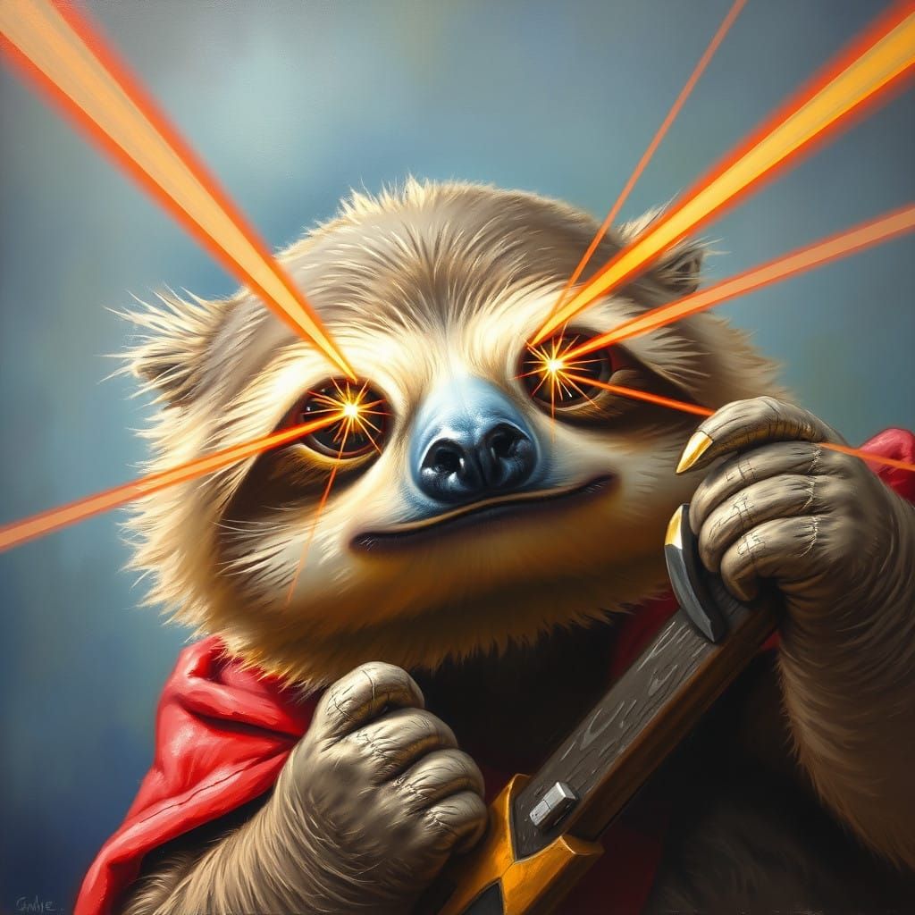 Sloth Superhero in Oil Paint with X Ray Vision