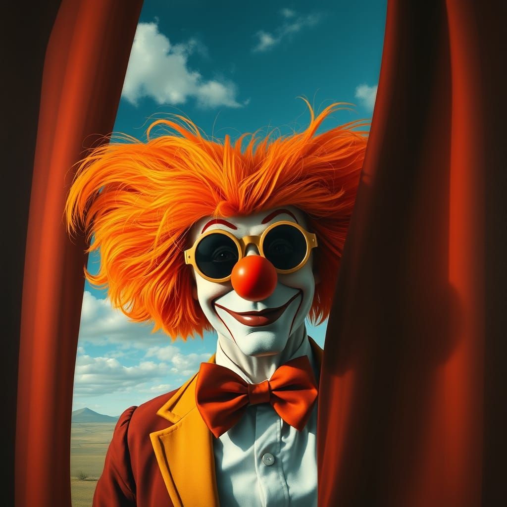 Surrealist Spy Clown in Dali-Inspired Velvet Dreamscape