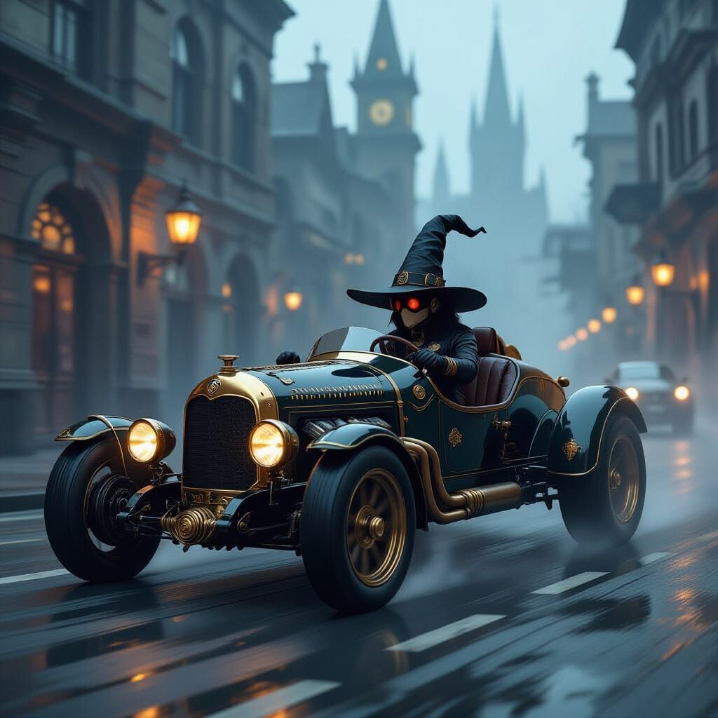 Steampunk Race Car Speeds Through Dystopian City