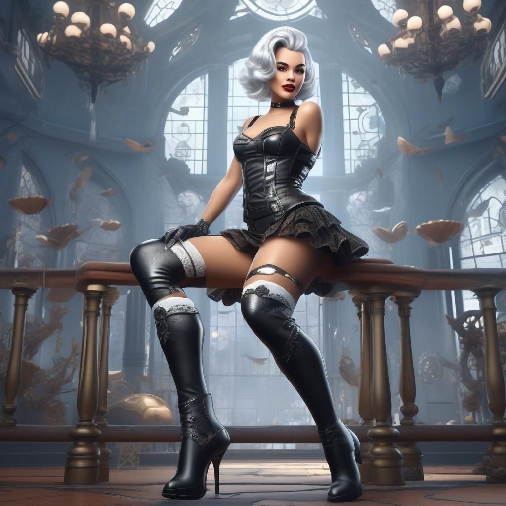 Silver-Haired Pinup in Boots: Digital Matte Painting
