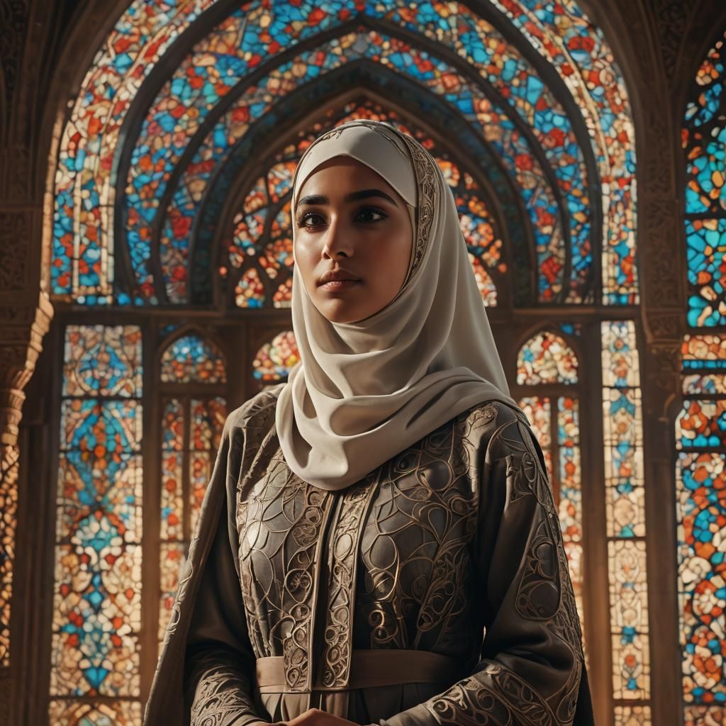 Muslim Woman in Niqab in Mosque, Cinematic Still