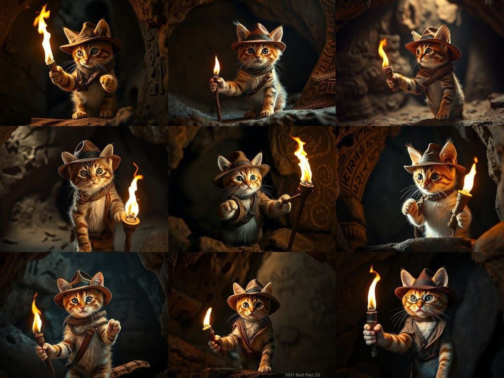 Calico Kitten as Indiana Jones in Cave Adventure