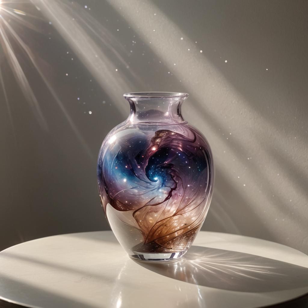 Crystal Vase Encapsulates Spiral Galaxy in Sunlight
