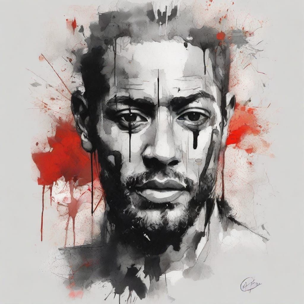 Ink Splatter Portrait in Abstract Expressionist Style