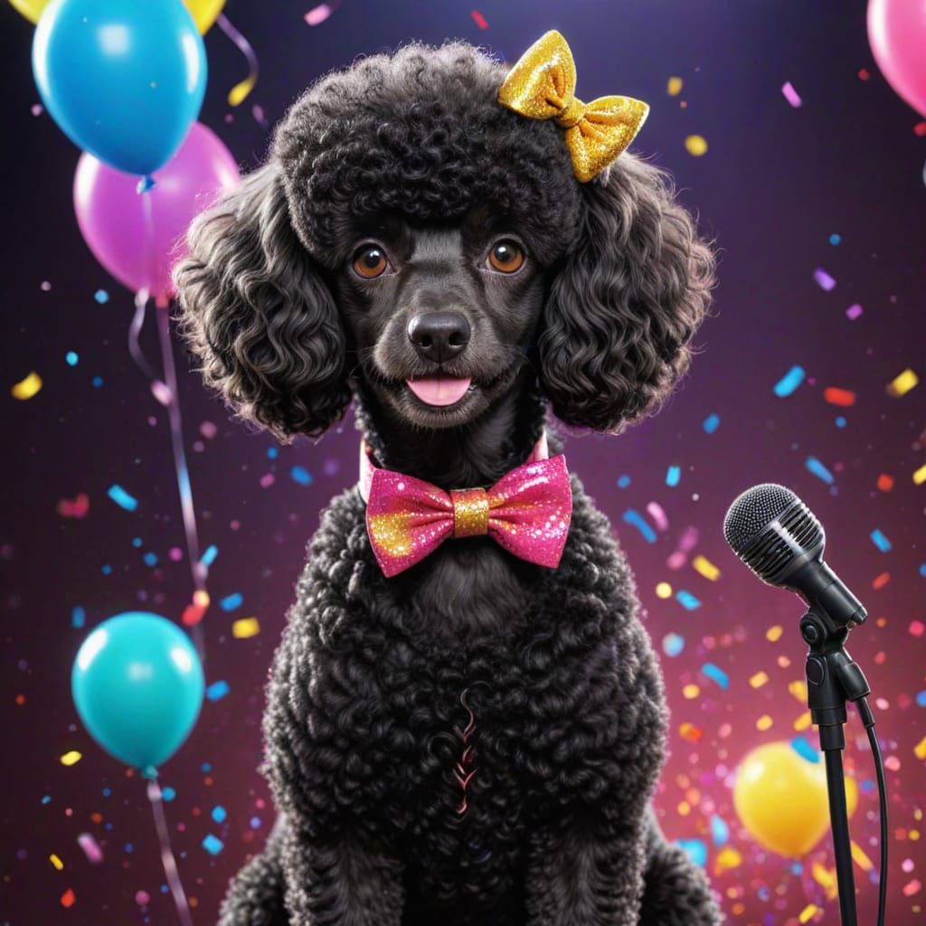 Vibrant Poodle Rocks the Karaoke Stage in Digital Art