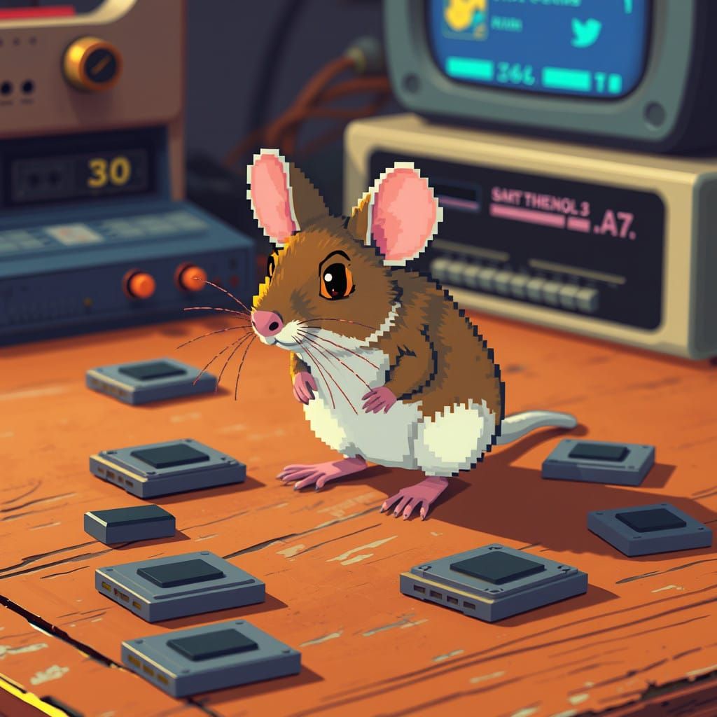 Pixelated Mouse in Retro Digital Aesthetic