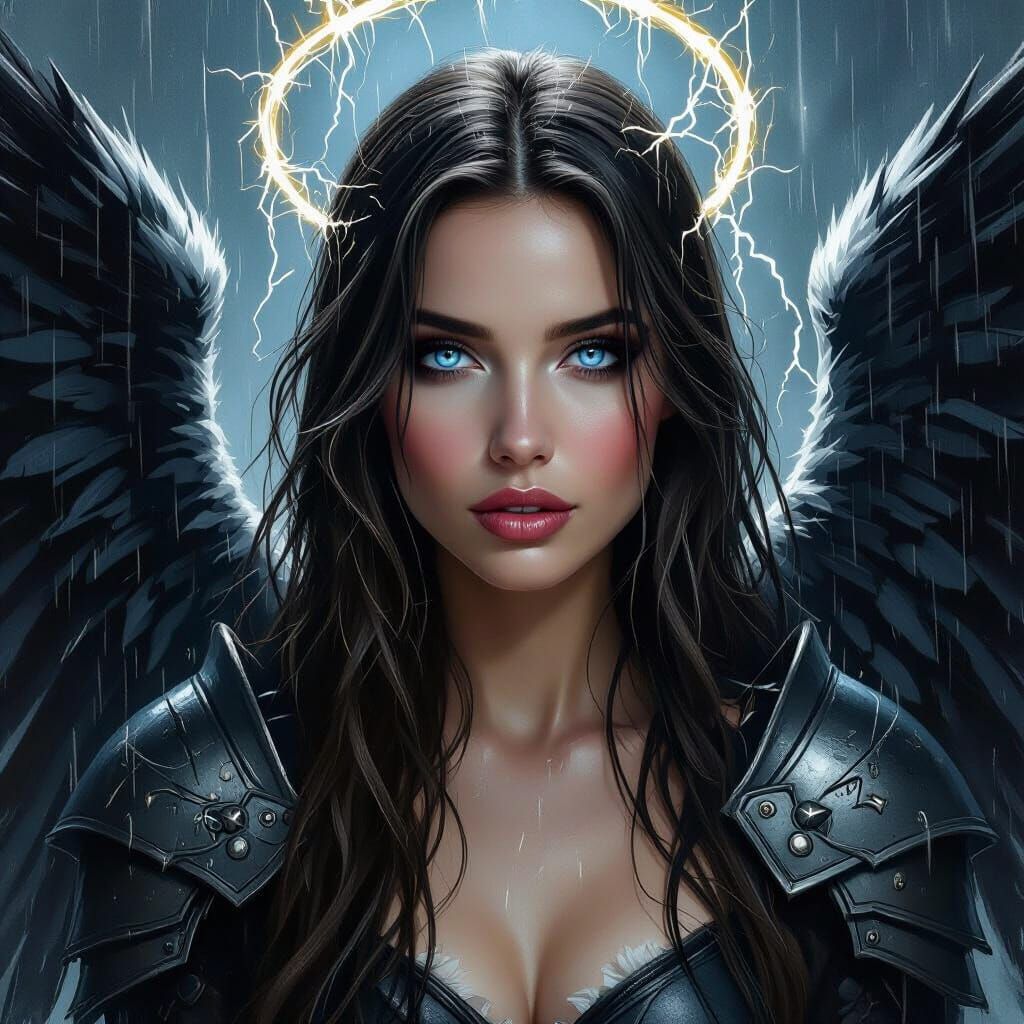 Angelic Woman in Dark Fantasy Oil Painting