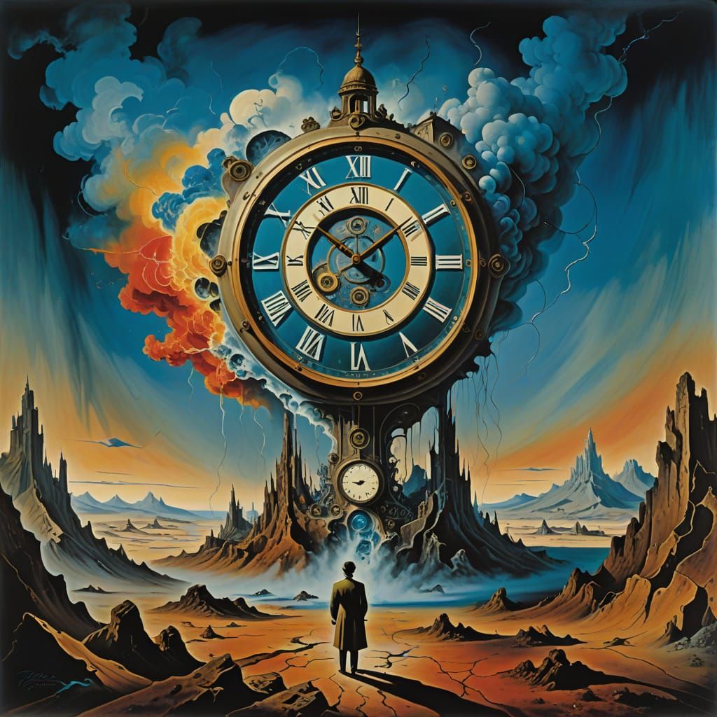 Surreal Figure Amidst Fracturing Reality Dreamscape