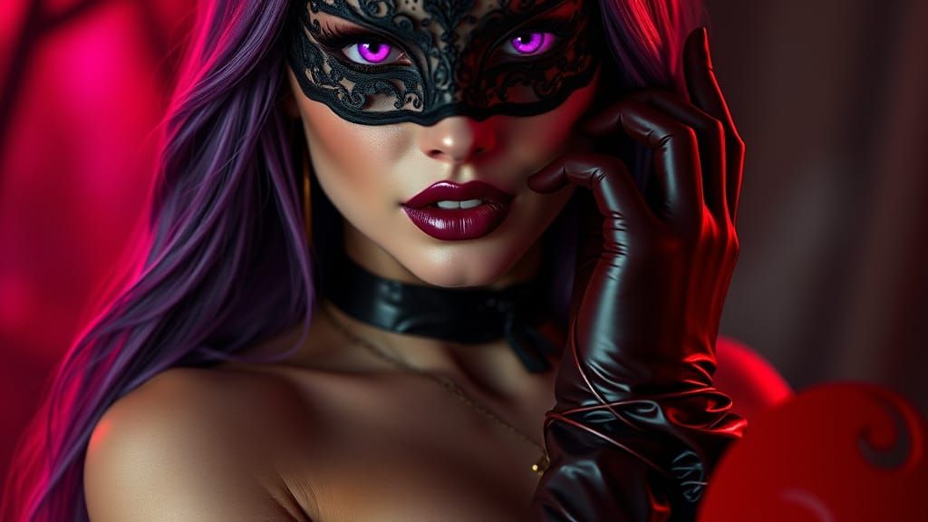 Purple Haired Woman in Latex, Hyperrealistic Digital Art