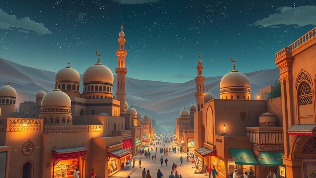 Surreal Desert Metropolis in Arabian Nights Aesthetic
