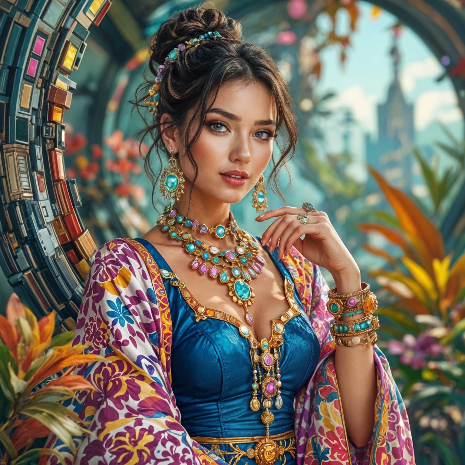 Hyperrealistic Portrait of Woman with Futuristic Jewelry