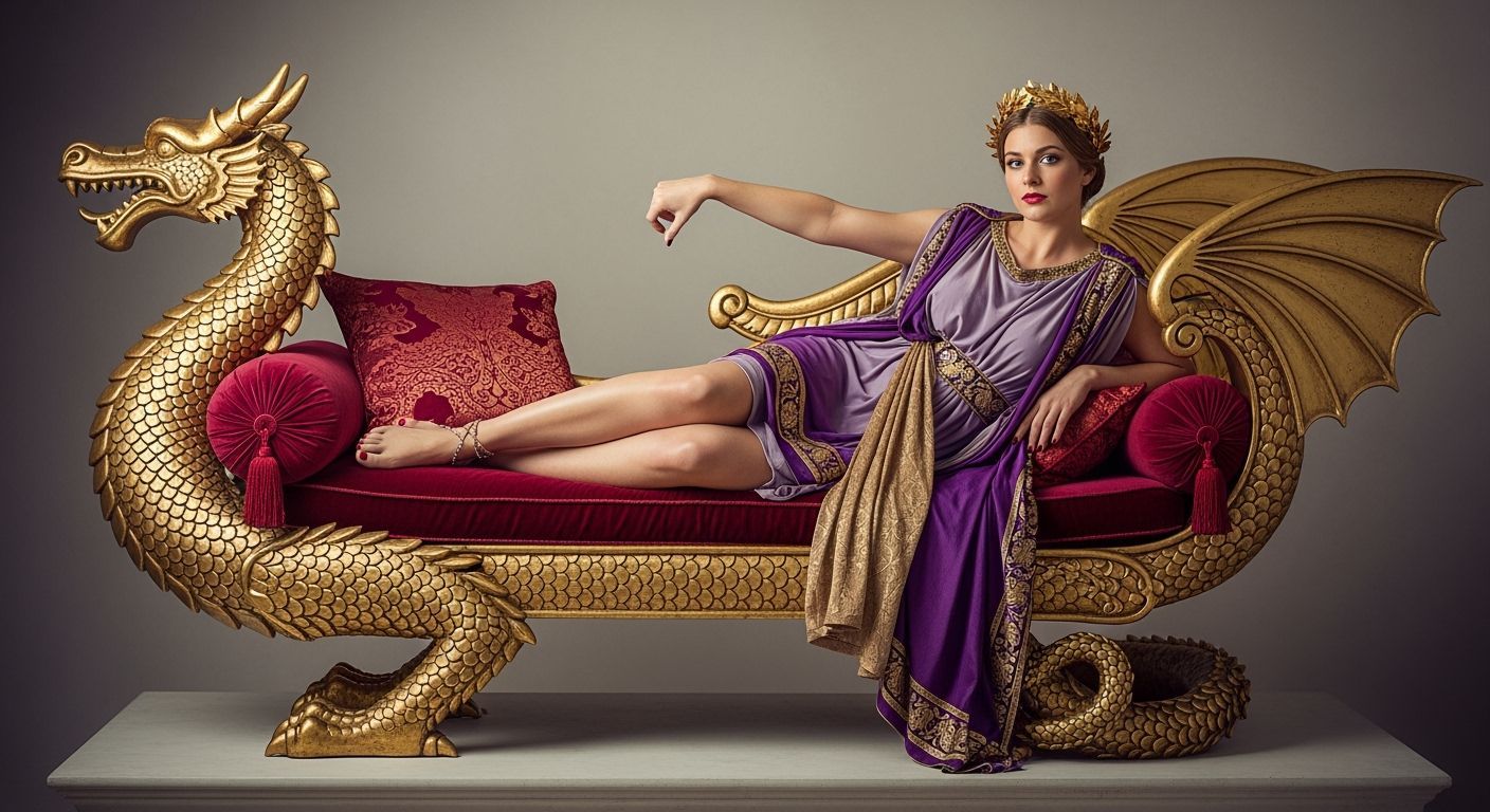 Roman Empress on Golden Dragon Chaise Longue
