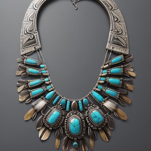 Ornate Turquoise Inlaid Native American Necklace