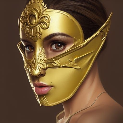 Woman in Golden Floral German Shepherd Mask
