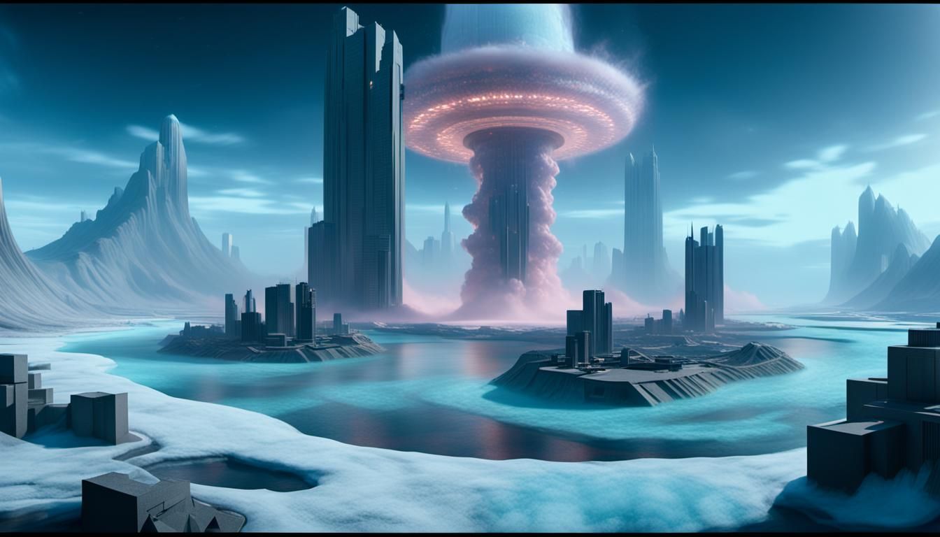 Futuristic Giantess in Dystopian Cityscape