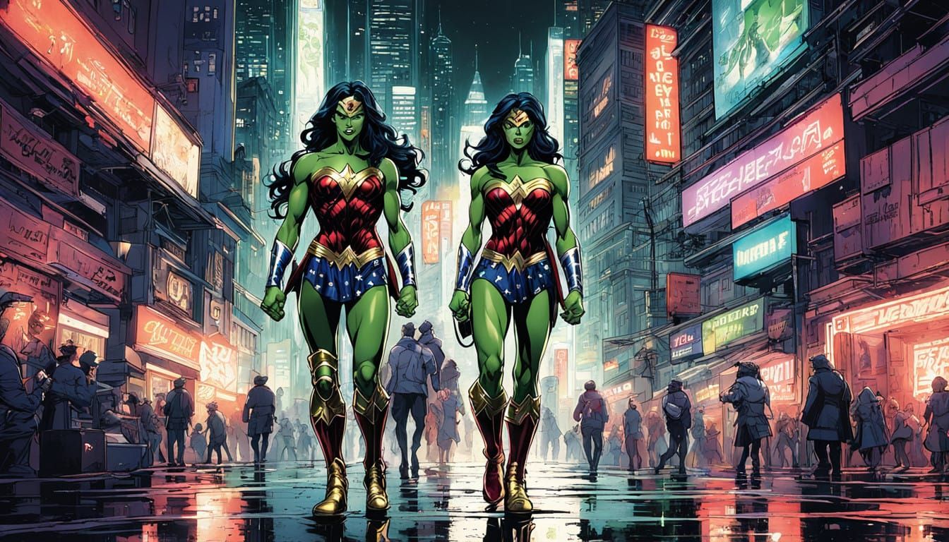 Wonder Woman and She-Hulk Clash in Epic Manga-Style Battle