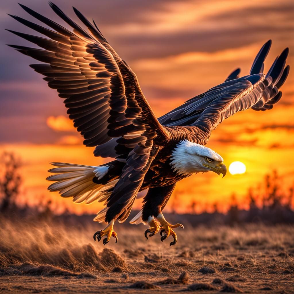 Eagle Hunting at Sunset in Hyperrealistic Detail