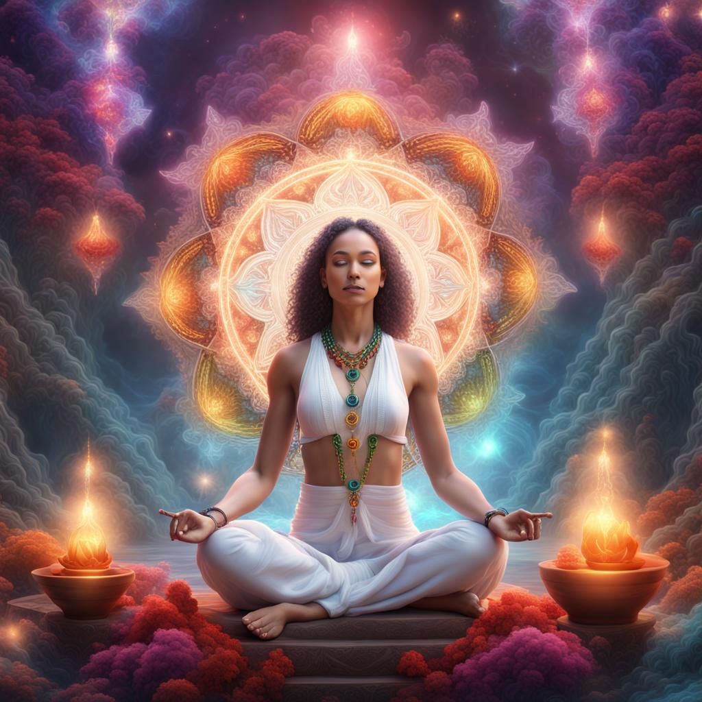 Chakra Goddess Meditation: Colorful Fantasy Art