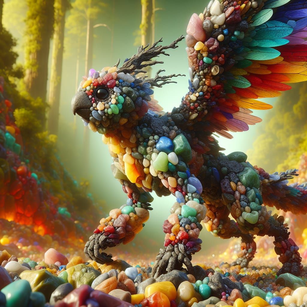 Hyperrealistic Rock Gryphon in Detailed Forest