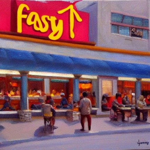 Fast Food Restaurant as Oil Painting
