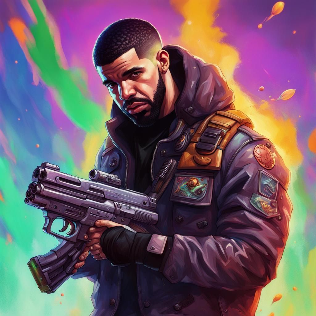 Drake with Alien Gun: Hyperrealistic Concept Art