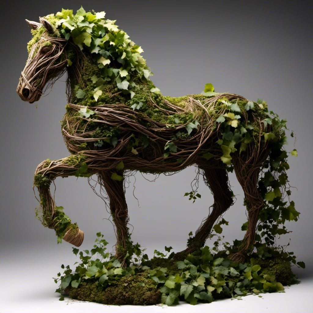 A horse made of vines, leaves, stone, earth <lora:Terra:1.0>