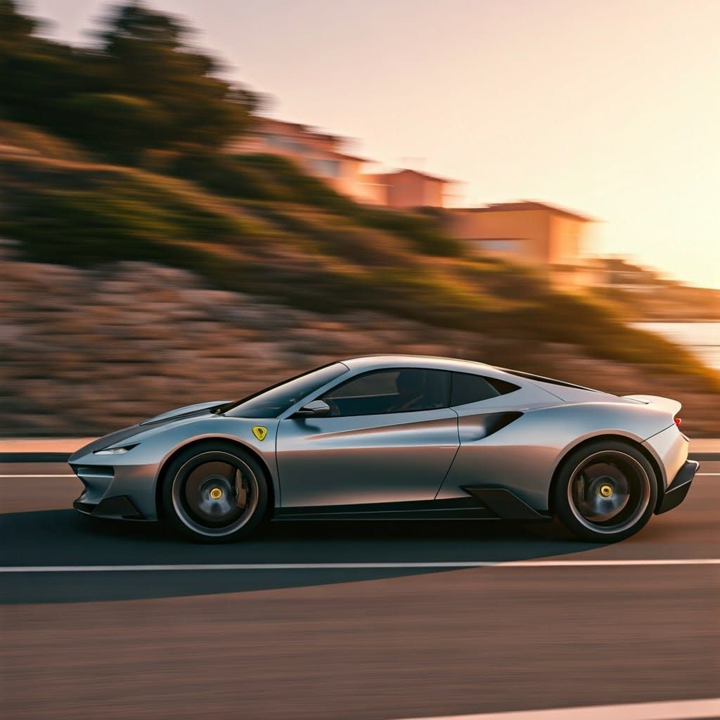 Futuristic Silver Sports Car on Mediterranean Coast