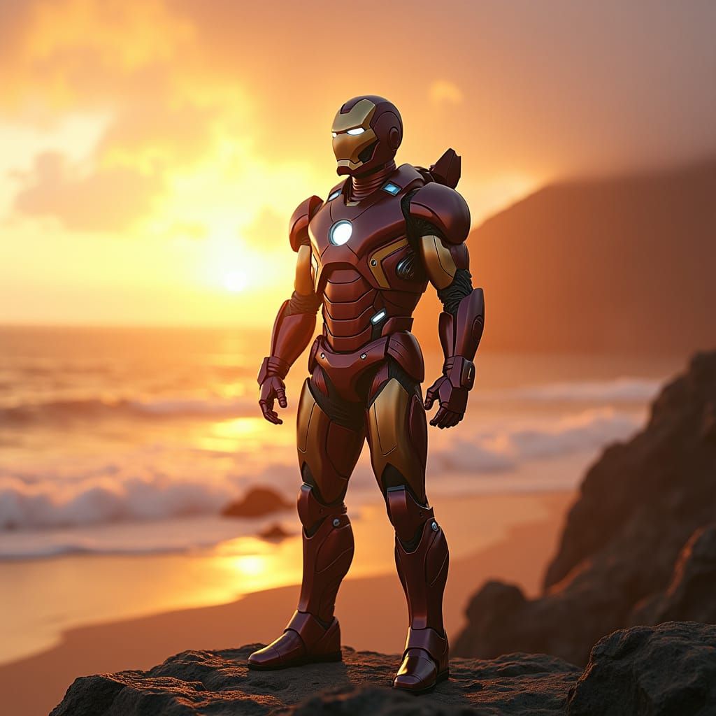Ironman Victorious on California Coast at Sunset
