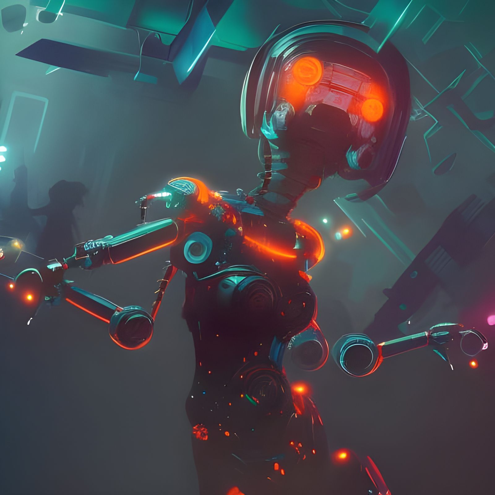 Cyborg Dance Party in a Hyperdetailed Style