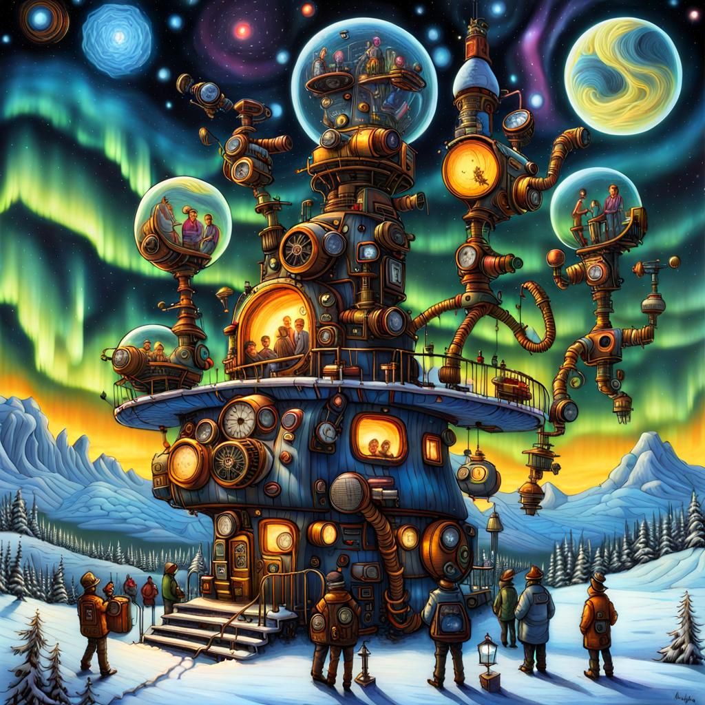 Quirky Steampunk SolarPunk Planetarium  & Observatory