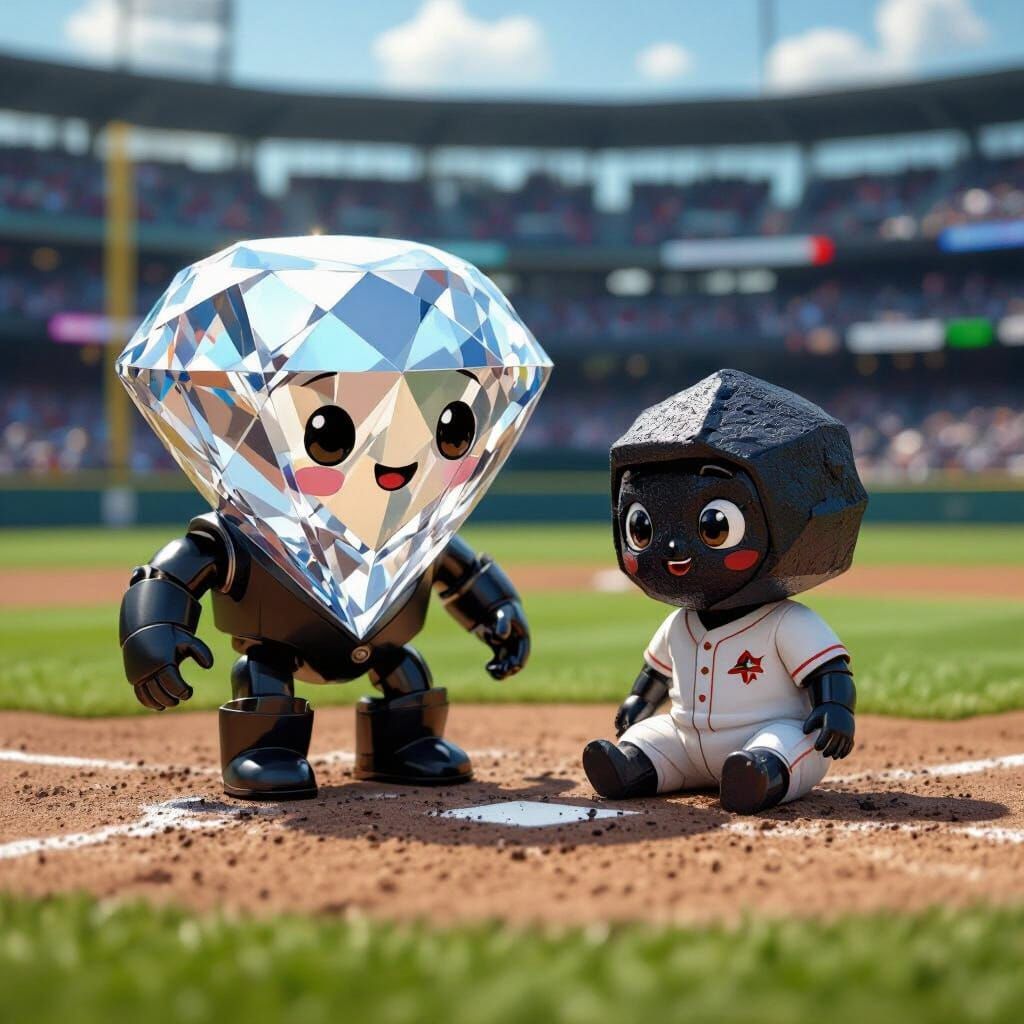 Cute Diamond and Coal Characters at a Baseball Game