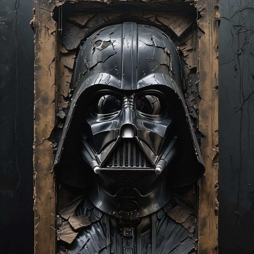 Damaged Darth Vader Mask on Pillar, Dark Star Wars Scene