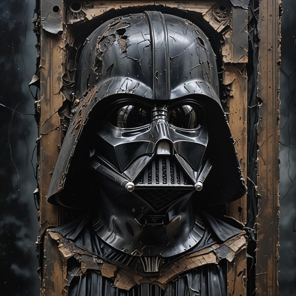 Damaged Darth Vader Mask on Pillar