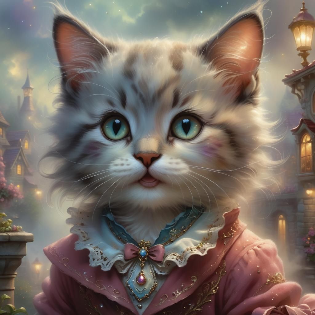 Ethereal Kitten in Thomas Kinkade Style