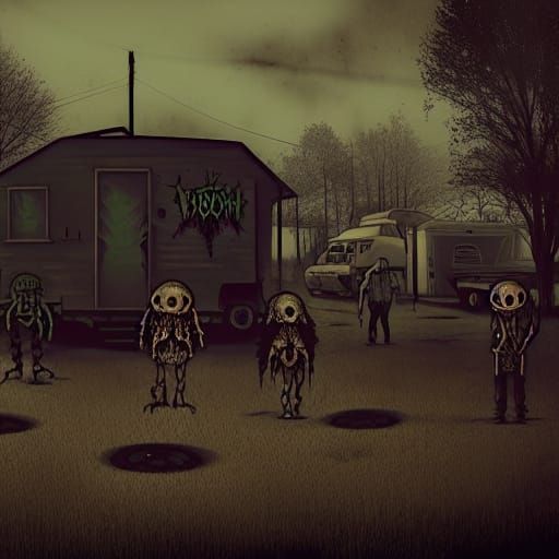 Dystopian Rednecks in Trailer Park, Mixed Media Art