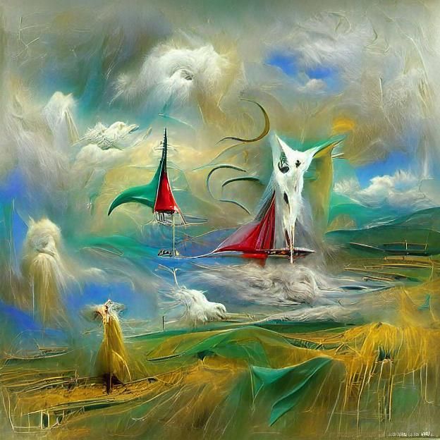 Surreal 3D Scene of Wind and Sails
