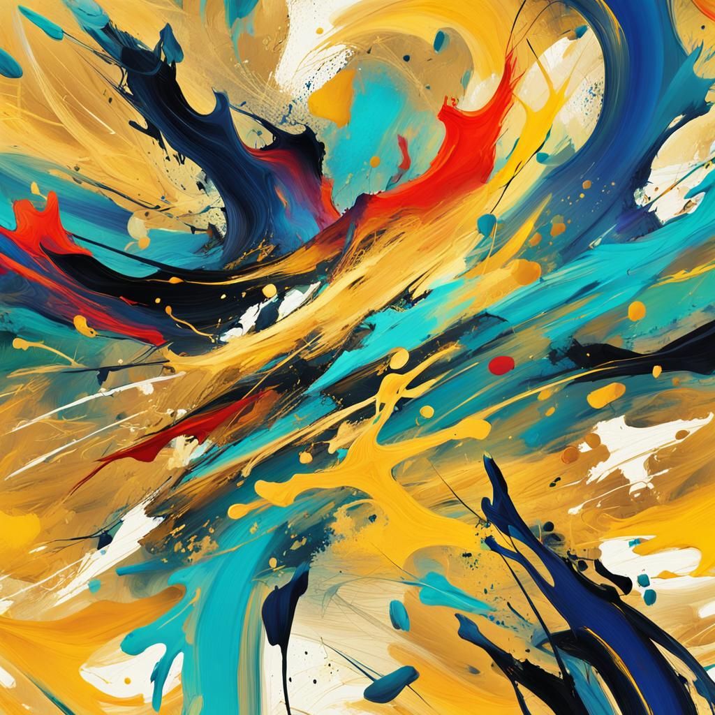 Dynamic Abstract Expressionism with Golden Light