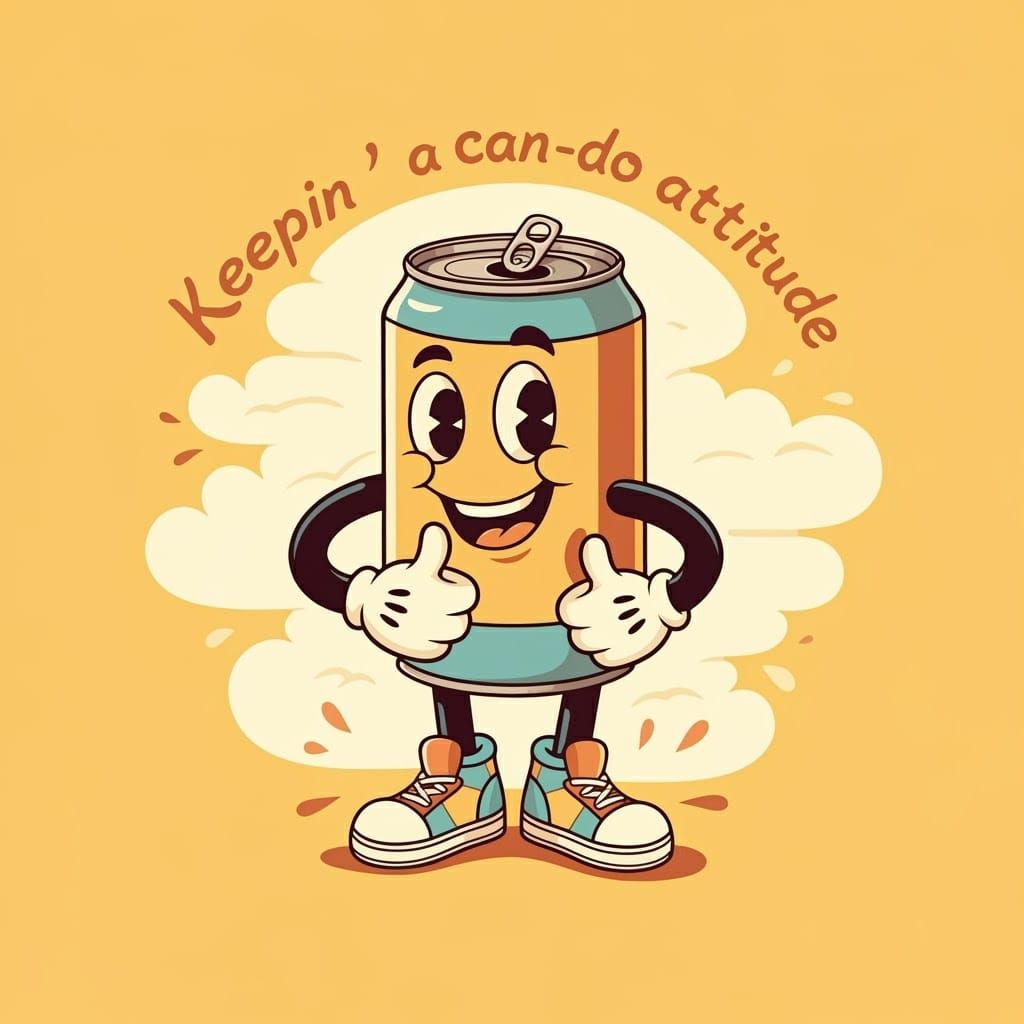 Cheerful Cartoon Can with Smiley Face and Thumbs Up