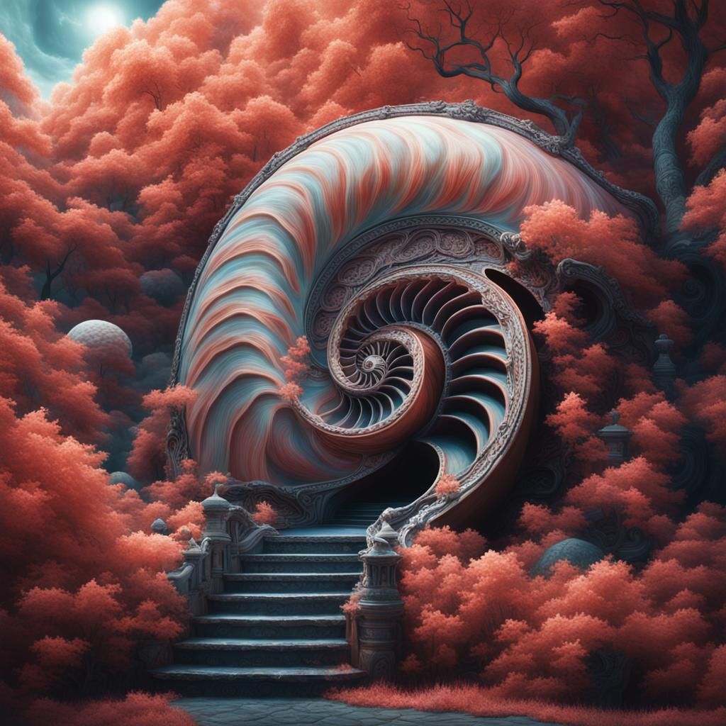 Infrared Nautilus Shell: Detailed Digital Art