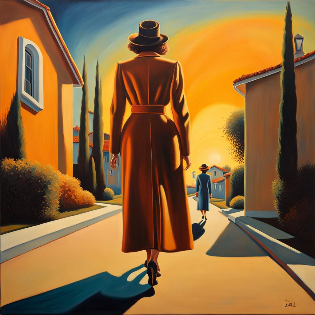 Eerie Suburban Scene with Surrealist Elements