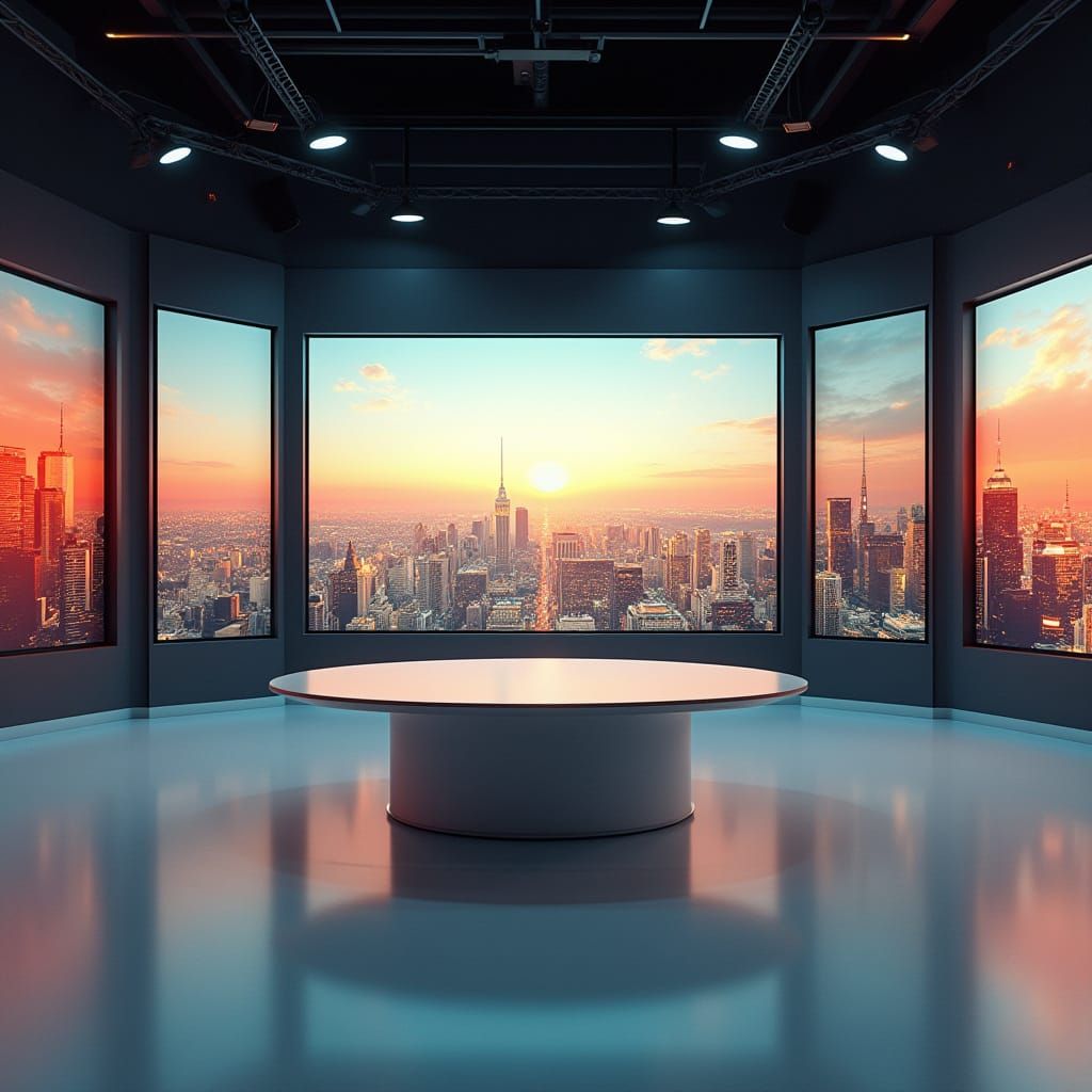 Modern Empty TV News Set in Futuristic Style