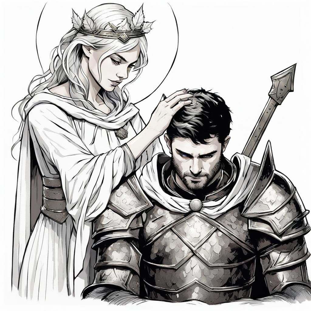 Priestess Blessing Warrior: D&D Character Art
